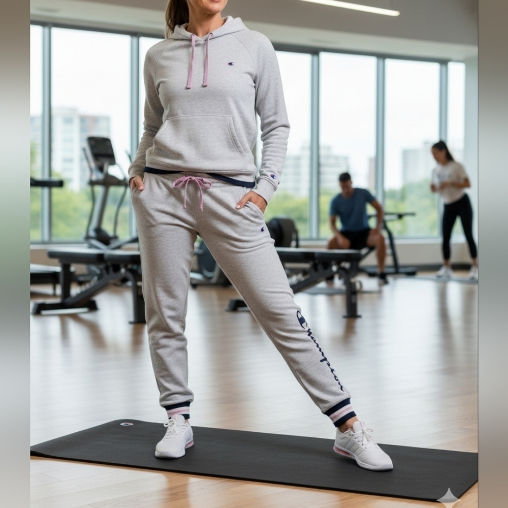 Champion Women's S Joggers Sweatpants Silver Grey Heather Fleece Pink